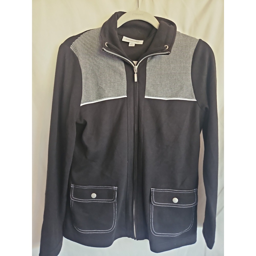 Breckenridge Jacket Women Large Black Excellent Zip Up Contrast Stitch Striped